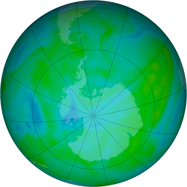 Antarctic ozone map for 05 January 2002